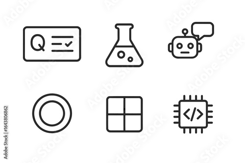 Various symbols representing technology, science, and programming in a minimalist design suitable for educational materials