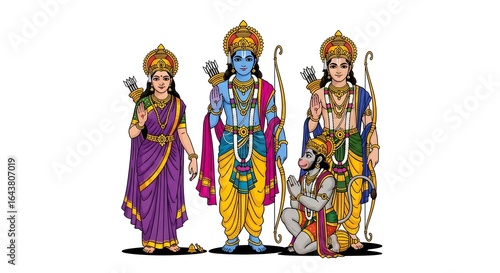Illustration of Ram Darbar with Rama, Sita, Lakshmana, and Hanuman