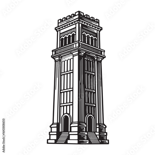 Elegant vector illustration of a historic tower black and white architecture design