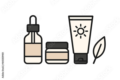 Organic skin care products displayed with a leaf in a minimalist style for natural beauty enhancement