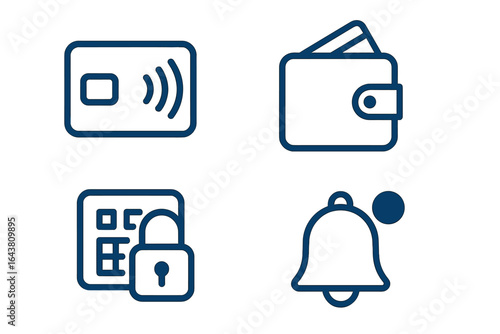 Icons representing secure payment methods and notifications for contactless transactions and digital wallets at a convenience location