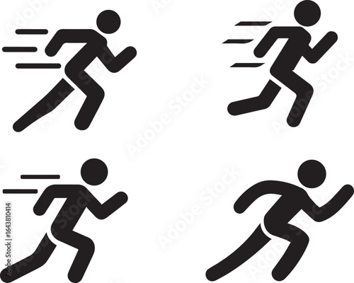 Simple stick figure running quickly flat black vector silhouette
