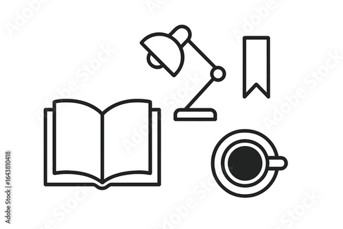 Cozy reading nook with a book, lamp, coffee cup, and bookmark during a quiet afternoon