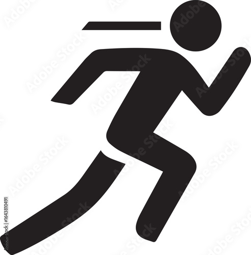 Simple stick figure running quickly flat black vector silhouette isolated on white background