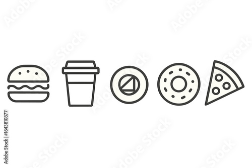 Variety of popular snacks and beverages arranged in a fun, illustrative style showcasing different food options