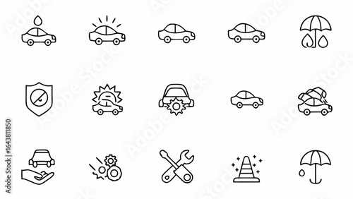 Car Insurance Line Art Collection – Clean Outlined Auto Protection Symbols