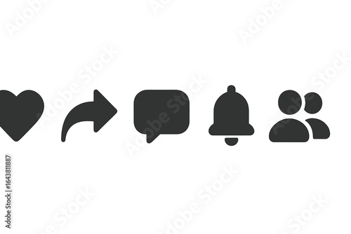 Symbols representing social media interactions displayed on a modern digital interface in a minimalist style