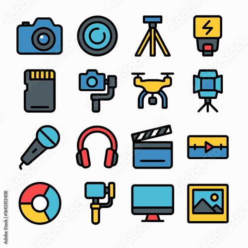 Media icons represent filmmaking equipment illustration graphic