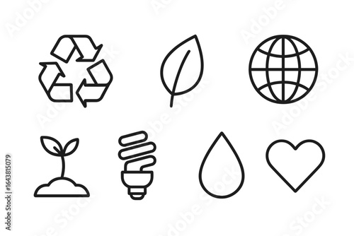 Symbols representing sustainability and environmental awareness in a minimalist design for promoting eco-friendly practices