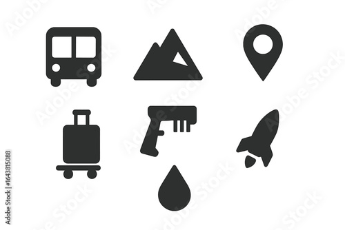 Various travel and adventure icons representing exploration and discovery in a modern design