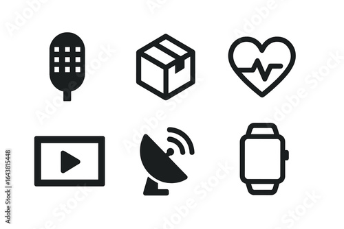 Various icons depicting modern technology and health-related applications in a minimalist design