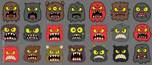 Cartoon Monster Faces Collection Angry Expressions