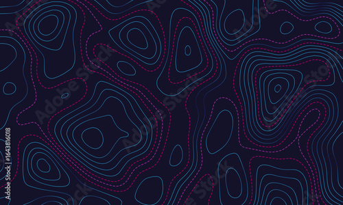 Abstract wavy topographic line background. Seamless pattern and banner design. Modern and dynamic feel to topographic mapping vector illustration.