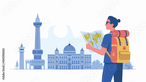 Flat Vector Illustration of Travel and Adventure Scene on White Background