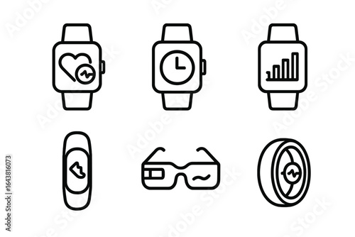 Smart technology icons showcasing wearable health devices and fitness trackers for modern lifestyle