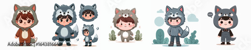 vector of a child in a wolf costume