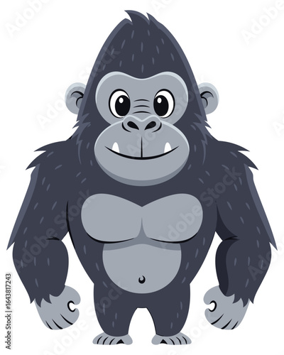 Playful Cartoon Gorilla with Friendly Expression in Jungle Setting Ideal for Children's Content