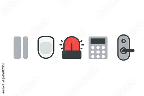 Icons representing various security and emergency systems for safety measures at home and workplaces