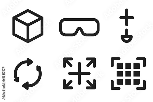 Set of simple line icons representing tools for design and 3D modeling in digital environments