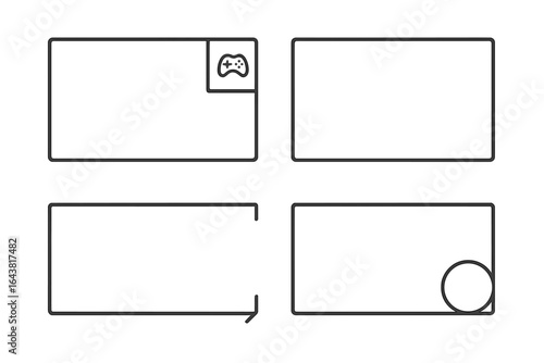 Blank screens for gaming setup featuring designs for layout and interface adjustments in a digital space