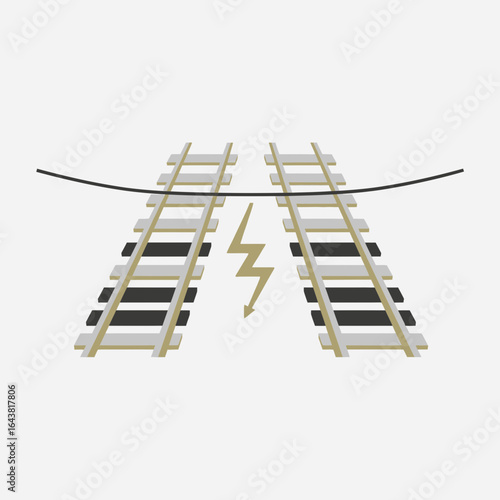 Train tracks with a lightning bolt symbol between them.