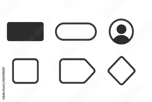 Various shapes including rectangles, ovals, and diamonds displayed on a neutral background for graphic design purposes