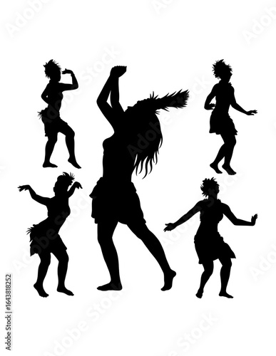 Tahitian hula dancing performance, female traditional dancer pose silhouette