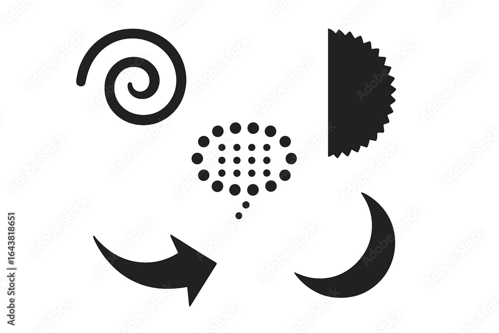 Fototapeta premium Abstract black shapes in various designs and forms on a white background creating a modern art composition