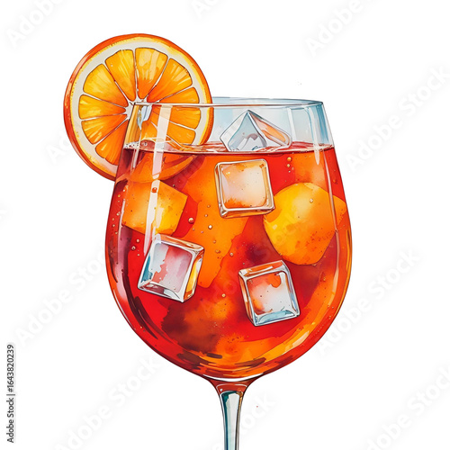 Aperol Spritz Cocktail:  Vibrant Watercolor Illustration,  Summery and Refreshing Drink.