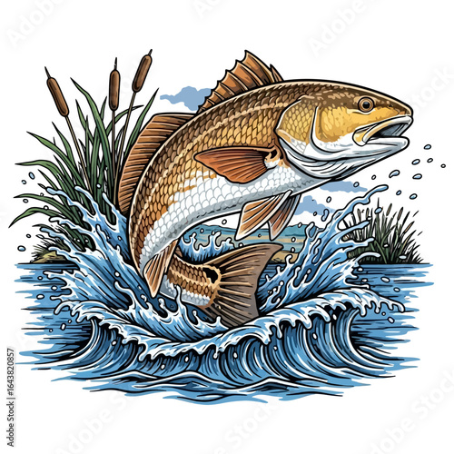 redfish reddrum fishing illustration logo vector image t shirt