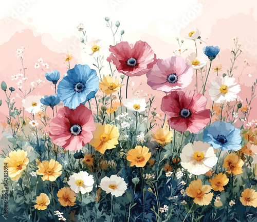 Field of Summer Flowers in Bloom.