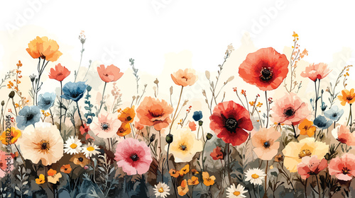 Golden Hour Flower Field Illustration.