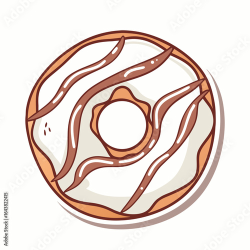 Creamy glazed donut with chocolate drizzle vector