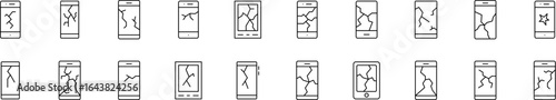 Phone Line Icon Pack. Broken Phone Outline Signs for Graphic and Web Design, Apps, Adverts, Various Cards