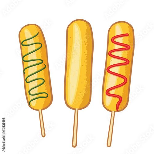Corn dogs with ketchup and mustard food snack