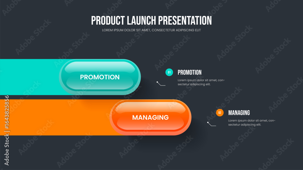 Fototapeta premium Investor Report 2 Element Diagram Frame Template. Product Insight Two Step Infographic Presentation Design. Visual Review Slideshow Layout Vector Illustration.