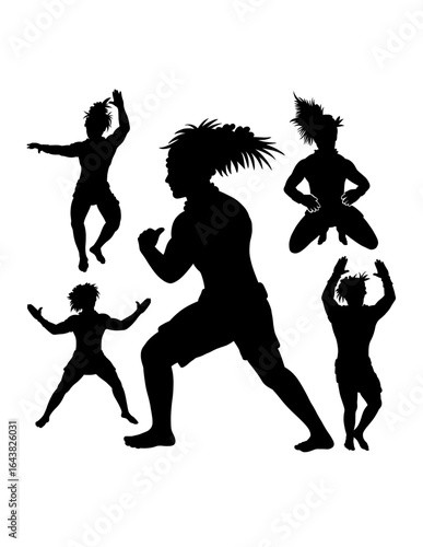 Tahitian hula dancing performance, female traditional dancer pose silhouette