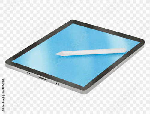 Watercolor digital tablet with stylus pen for school learning.vector