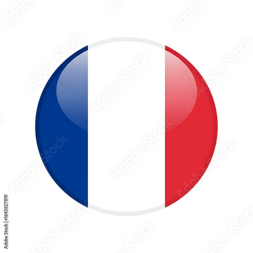 Glossy round french flag emblem isolated on transparent background