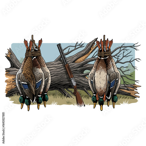 dead mallard duck hunting illustration logo vector image t shirt
