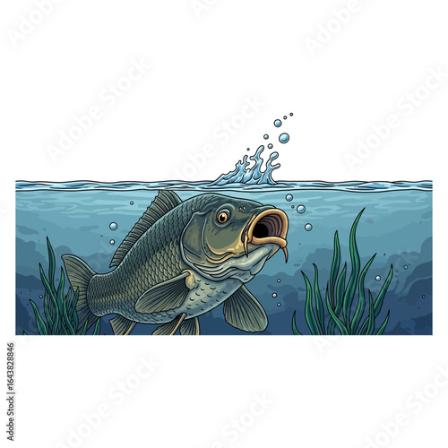 carp fishing illustration logo vector image t shirt