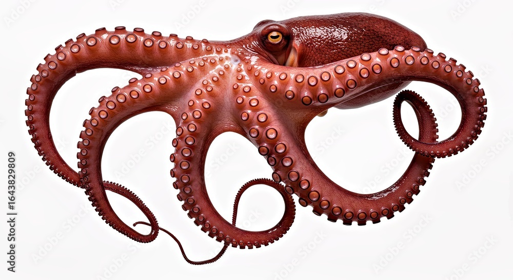 Obraz premium Octopus with Twisting Arms on a Clean White Background