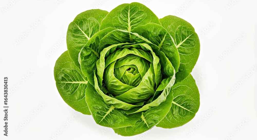 Obraz premium Romaine Lettuce Head with Crisp Leaf Layers on White Background