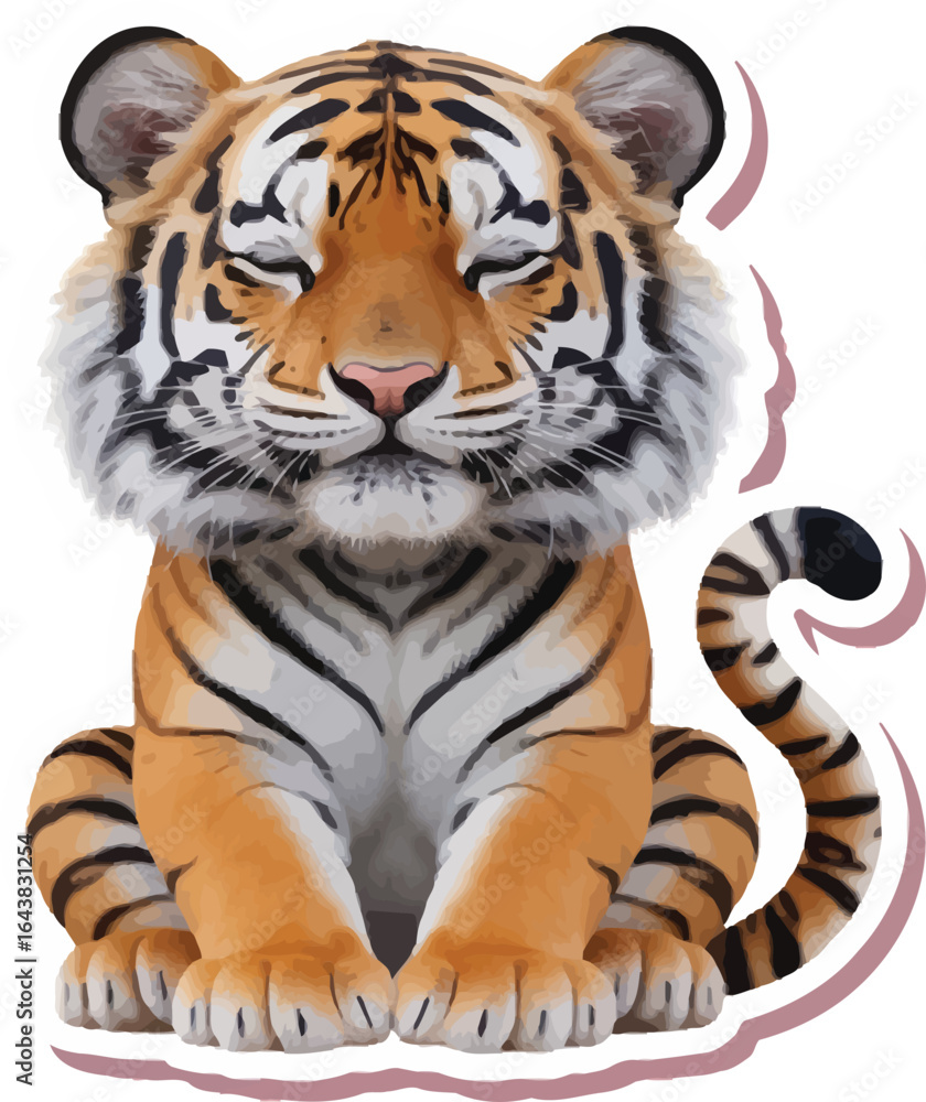 Obraz premium Majestic Tiger Sitting Eyes Closed With Peaceful Expression Illustration