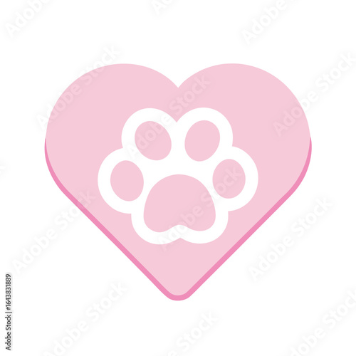 Pink heart with white paw print vector