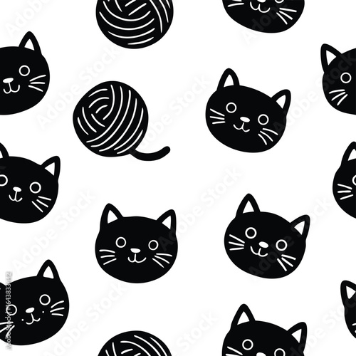 Seamless cartoon pattern of cute cats and other animals in vector illustration
