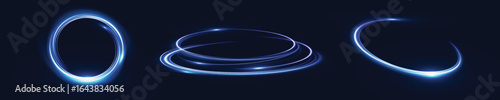 Abstract light effect of glowing line, bright swirl moving in circle on transparent background. Light flow speed effect. Vector