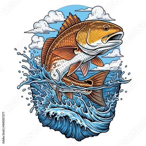 redfish reddrum fishing illustration logo vector image t shirt