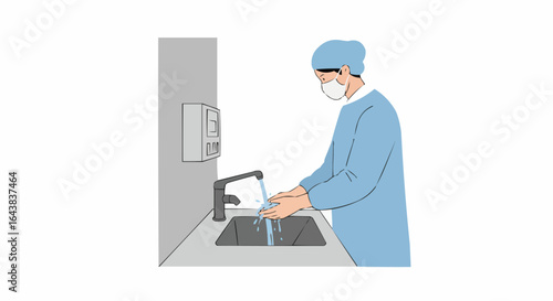 Doctor Washing Hands Thoroughly for Hygiene in Hospital