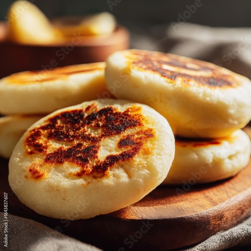 closeup shot ready to serve arepas with shallow  soft natural light